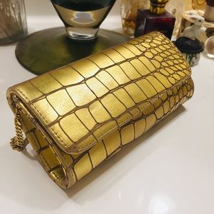 Carlos Falchi Crocodile Fatto a Mano Gold Clutch